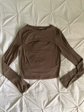 Brown Long-Sleeve Crop Top